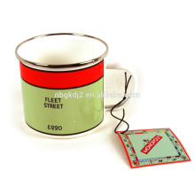 Outdoor Stainless Steel Rim Enamelware Cup, white color enamel mug for UK